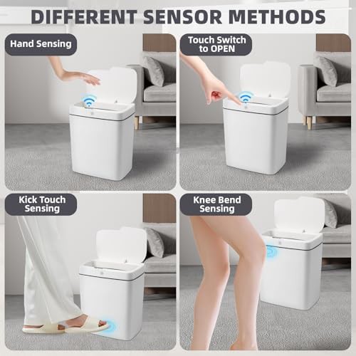 White waterproof motion sensor plastic trash bin — photo 4