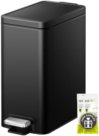 Slim matte black bathroom step trash can
