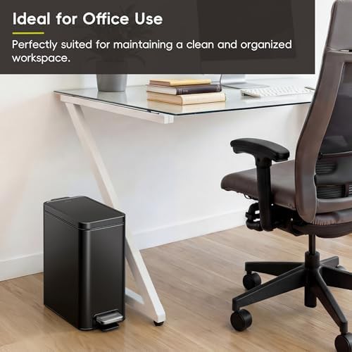 Slim matte black bathroom step trash can — photo 4
