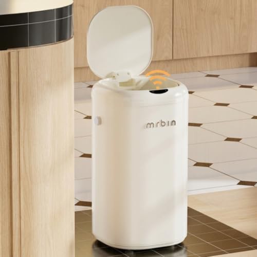 Cream white metal touchless tall trash can 18L