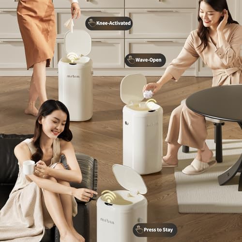 Cream white metal touchless tall trash can 18L — photo 3
