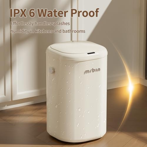 Cream white metal touchless tall trash can 18L — photo 4