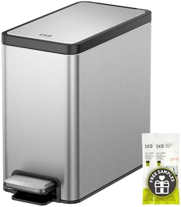 Slim stainless steel bathroom step trash bin