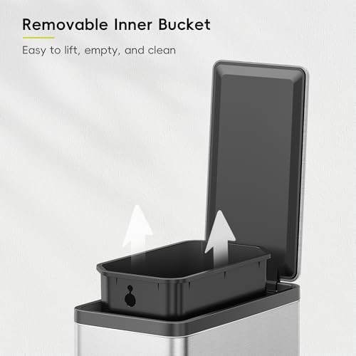 Slim stainless steel bathroom step trash bin — photo 3
