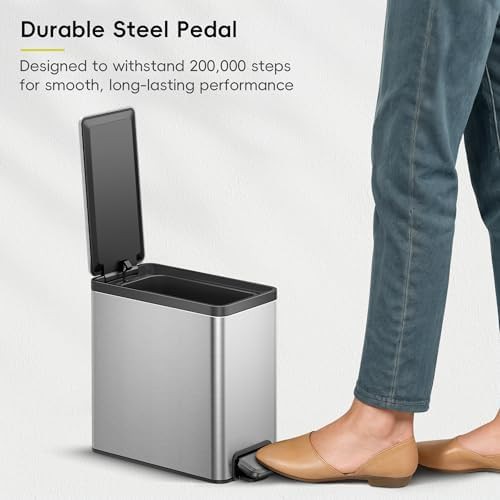 Slim stainless steel bathroom step trash bin — photo 4