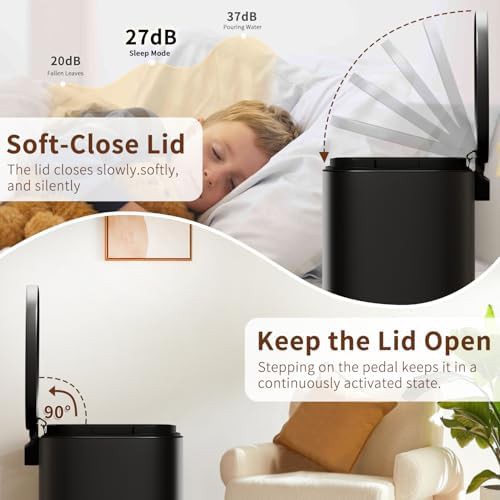 Black 13 gallon trash can with lid — photo 4