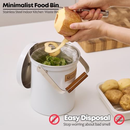 White stainless steel countertop compost bin — photo 3