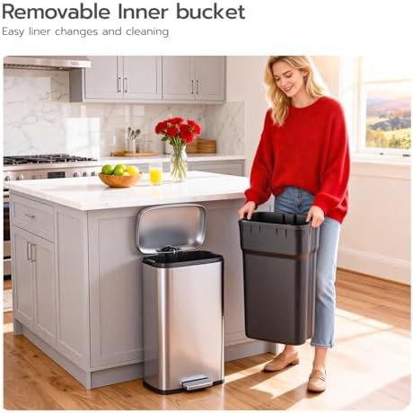 Steel 8 gallon trash can with lid — photo 5