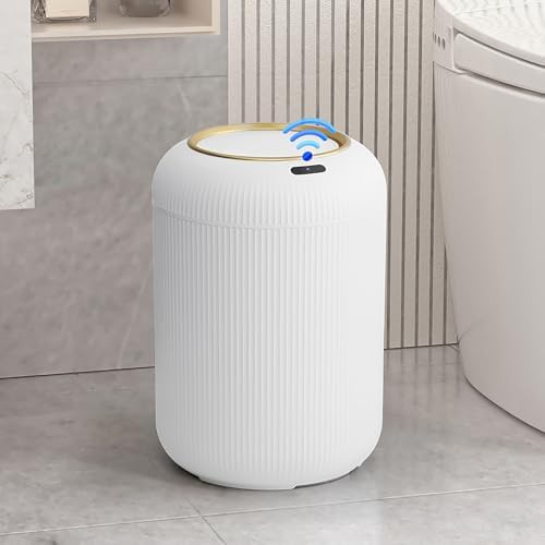 White and gold plastic automatic trash can
