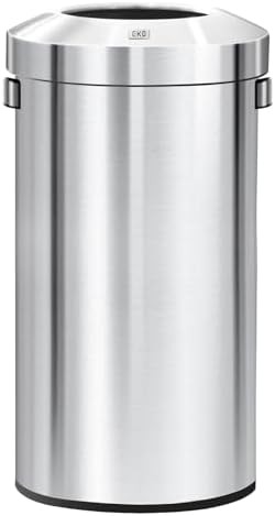 Large round brushed metal open top bin