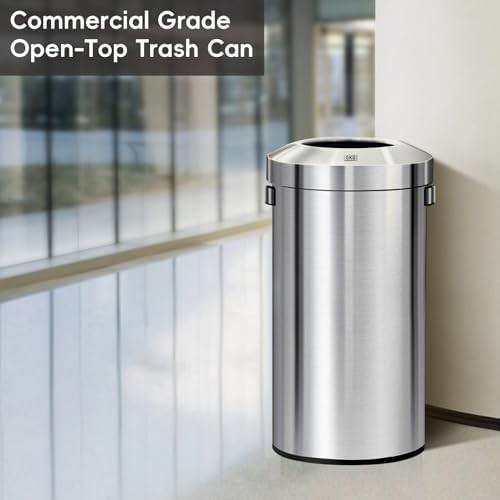 Large round brushed metal open top bin — photo 3