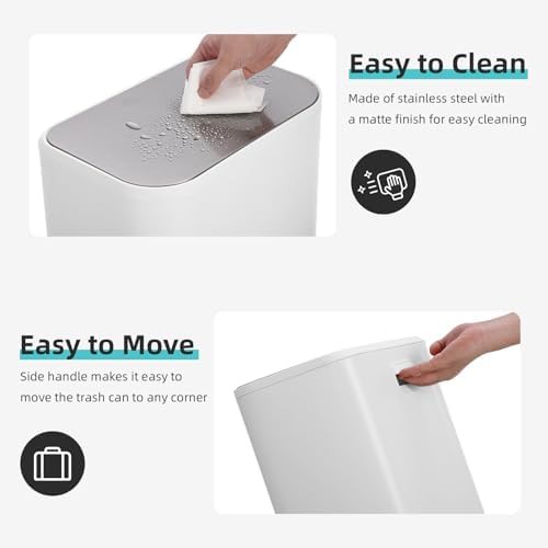 White stainless steel 5.3 gallon kitchen trash can — photo 3
