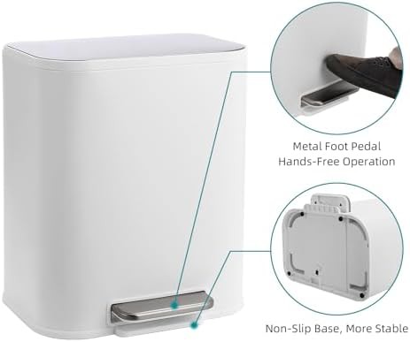 White stainless steel 5.3 gallon kitchen trash can — photo 5