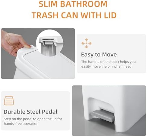 Slim Soft Close Bathroom Trash Can with Pedal — photo 5