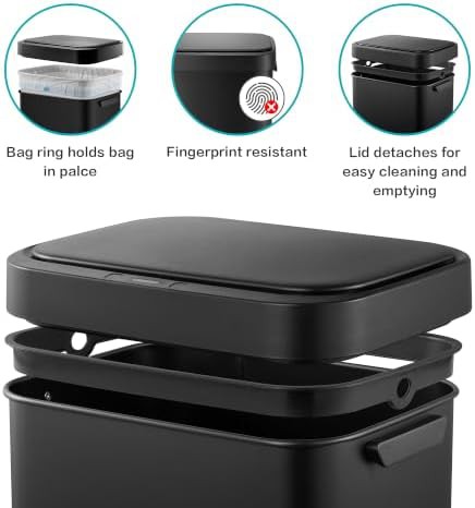 Upella black stainless steel touchless kitchen bin — photo 3