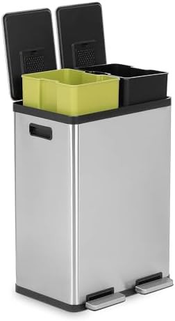 Slim 60L Dual Compartment Stainless Steel Bin
