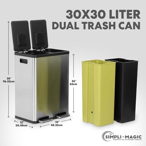 Slim 60L Dual Compartment Stainless Steel Bin — photo 3