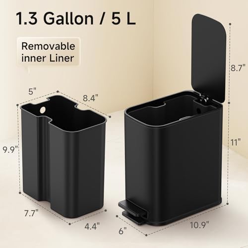 Matte black soft close small bathroom step bin — photo 3