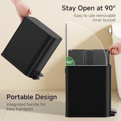 Matte black soft close small bathroom step bin — photo 4