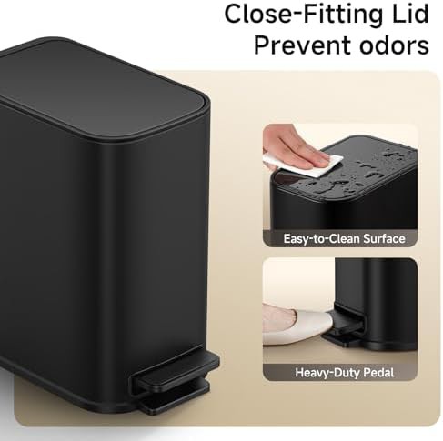 Matte black soft close small bathroom step bin — photo 5