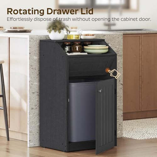 Black wooden freestanding kitchen trash cabinet — photo 4