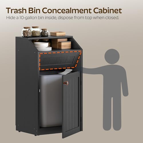 Black wooden freestanding kitchen trash cabinet — photo 5
