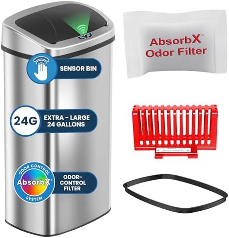 Large motion sensor kitchen trash can with filter