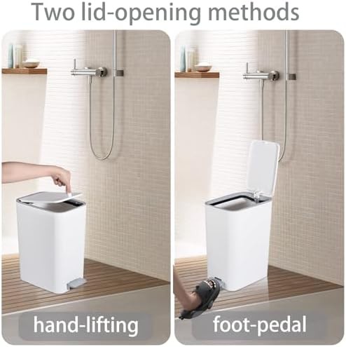 White slim step pedal bathroom waste basket — photo 3