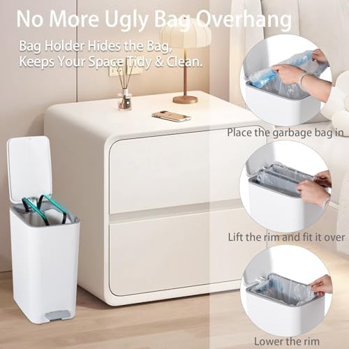 White slim step pedal bathroom waste basket — photo 5