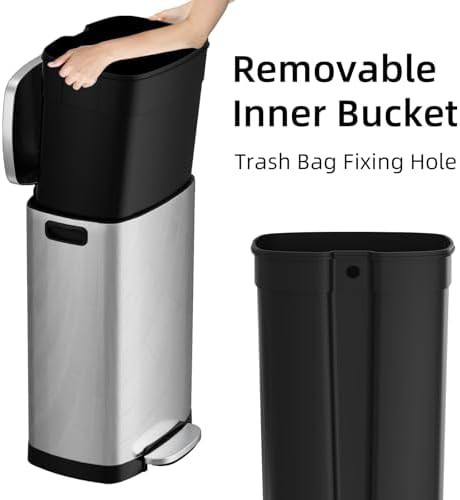 Stainless steel step kitchen trash can 13 gallon — photo 4