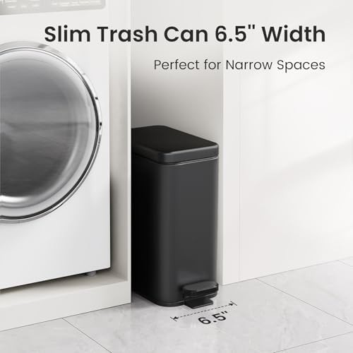 Black slim step pedal bathroom can — photo 3