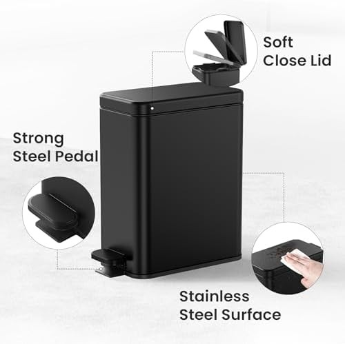 Black slim step pedal bathroom can — photo 4