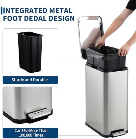 Slim stainless steel step kitchen bin — photo 3