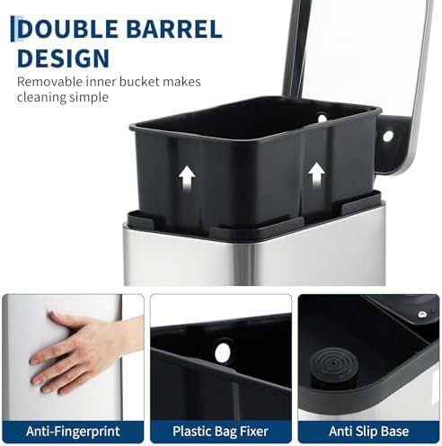 Slim stainless steel step kitchen bin — photo 4
