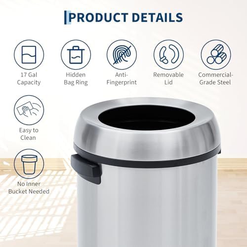 Round open top commercial stainless bin — photo 5