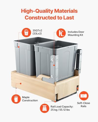 Wood pullout dual compartment kitchen trash can — photo 3
