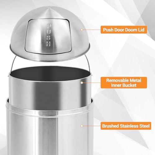 Round commercial push lid stainless bin — photo 3