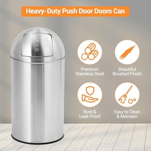 Round commercial push lid stainless bin — photo 4