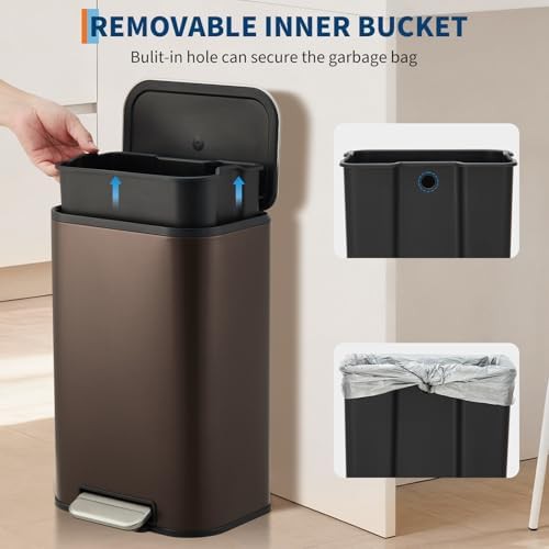 Brown stainless steel 3.2 gallon bathroom trash can — photo 4