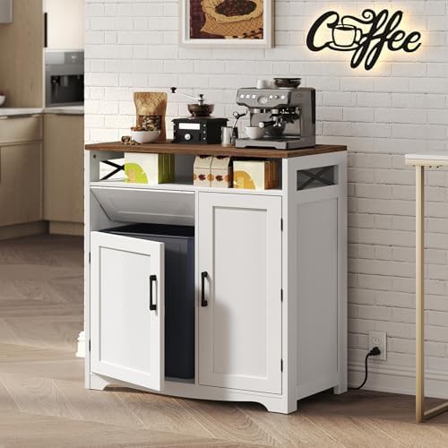 White and walnut wooden recycling trash cabinet — photo 4