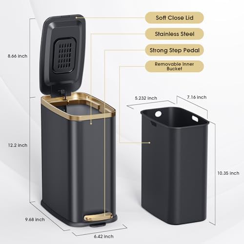 Black stainless steel slim step pedal bin — photo 5