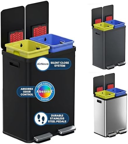 Black dual step compartment kitchen recycle bin