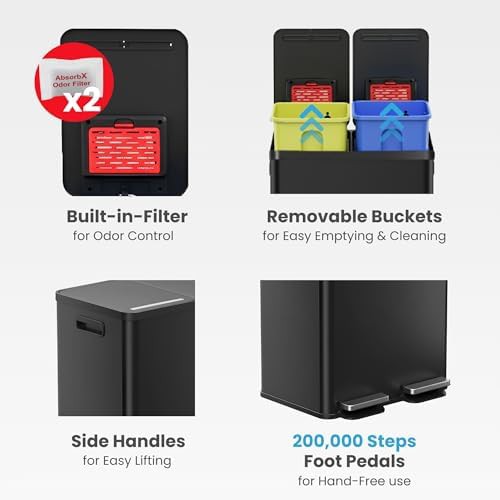 Black dual step compartment kitchen recycle bin — photo 4