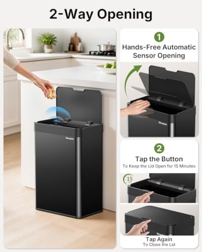 13.2 Gallon automatic kitchen trash can in black — photo 4