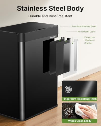 13.2 Gallon automatic kitchen trash can in black — photo 5