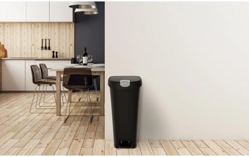 Slim Black Plastic Step Trash Can — photo 3
