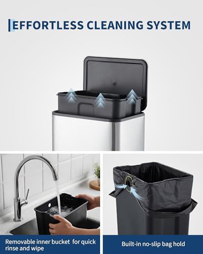 Rectangular soft close stainless steel bin 4 gallon — photo 3