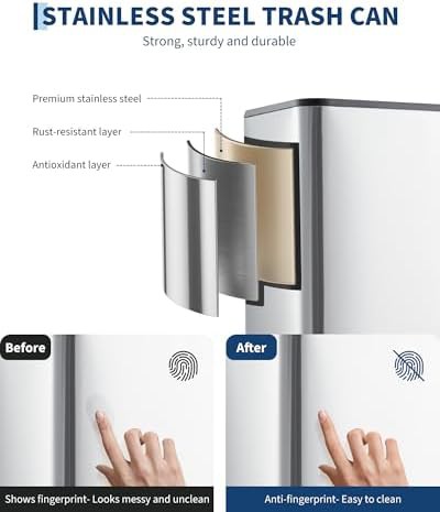 Rectangular soft close stainless steel bin 4 gallon — photo 5