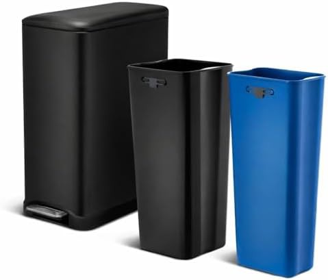 Dual compartment slim kitchen trash can