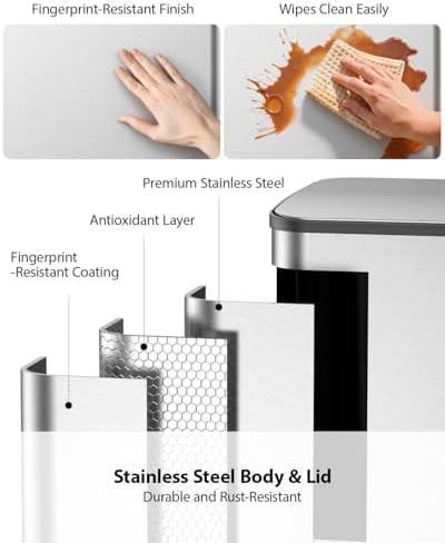Lovewind double stainless steel silver trash can — photo 3